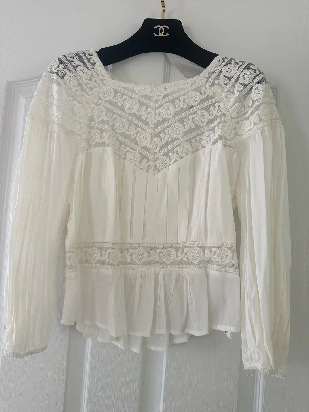 NWOT Free People Ivory Lace Yoke Peasant Blouse